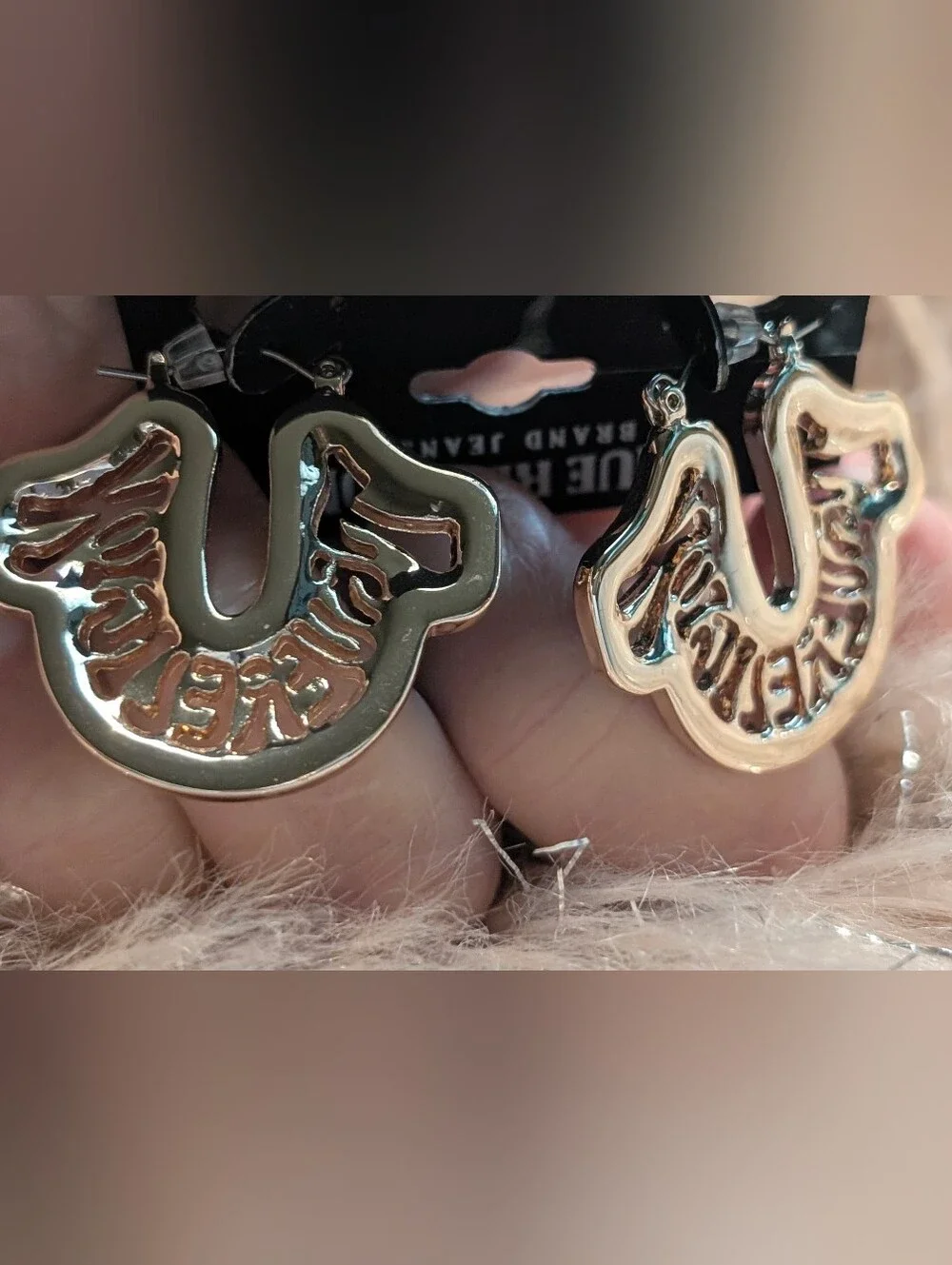 True Religion Women's Pink Crystal Horseshoe Logo Earrings